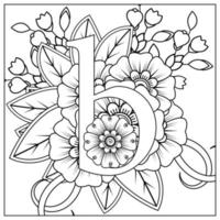 buchstabe b mit mehndi-blume. dekoratives Ornament im ethnischen Orient. Umriss handgezeichnete Vektorgrafik. vektor