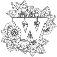 Buchstabe w mit Mehndi-Blume. dekoratives Ornament im ethnischen Orient. Umriss handgezeichnete Vektorgrafik. vektor