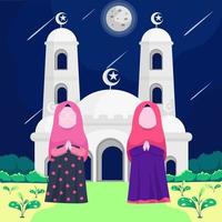zwei islamische frauen tragen hijabs in den händen des korans. vektor