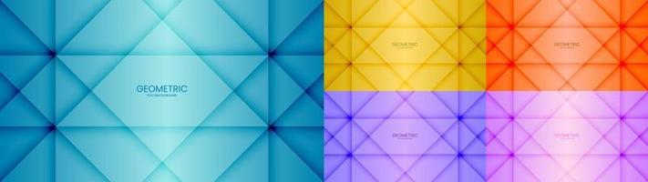 uppsättning abstrakta geometriska objekt blå, gul, orange, lila och rosa färg vacker bakgrund med ljus struktur. vektor illustration
