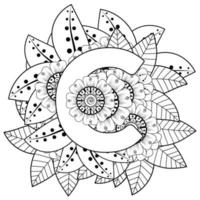 Buchstabe c aus Blumen im Mehndi-Stil. Malbuchseite. Umrisse Hand-Draw-Vektor-Illustration. vektor