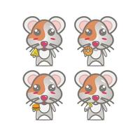 samling hamster uppsättningar håller mat. vektor illustration platt stil seriefigur maskot. isolerad på vit bakgrund. söt karaktär hamster maskot logotyp idé bunt koncept