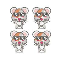 samling söta sommar hamster set. vektor illustration platt stil seriefigur maskot. isolerad på vit bakgrund. söt karaktär hamster maskot logotyp idé bunt koncept