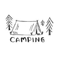 Vektor handgezeichnete Illustration des Campings. Zeichnung