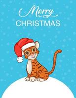 süßer Cartoon-Tiger in Weihnachtsmütze. Symbol des Jahres nach dem chinesischen Kalender. Weihnachtskarte. Vektor-Illustration vektor