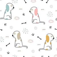 Nahtloser Musterkarikatur-Tierhintergrund mit Hunden mit Knochen handgezeichnetes Design im Kinderstil für Druck, Tapete, Stoffmuster, Textilien, Vektorillustration. vektor