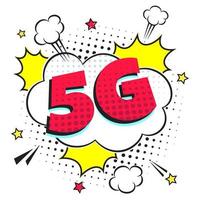 5g neue drahtlose Internet-WLAN-Verbindung Comic-Stil Sprechblase Ausrufetext 5g flache Design-Vektor-Illustration isoliert auf weißem Hintergrund. neues mobiles Internet 5g-Zeichensymbol im Ballon. vektor