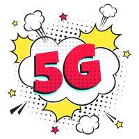 5g neue drahtlose Internet-WLAN-Verbindung Comic-Stil Sprechblase Ausrufetext 5g flache Design-Vektor-Illustration isoliert auf weißem Hintergrund. neues mobiles Internet 5g-Zeichensymbol im Ballon. vektor