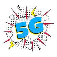 5g neue drahtlose Internet-WLAN-Verbindung Comic-Stil Sprechblase Ausrufetext 5g flache Design-Vektor-Illustration isoliert auf weißem Hintergrund. neues mobiles Internet 5g-Zeichensymbol im Ballon. vektor