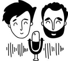 odcast koncept. podcaster och gäst i studio talar i mikrofon. vektor illustration