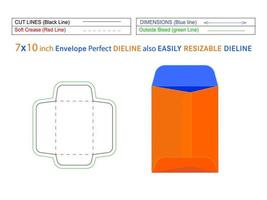 7 x 10 tums policy öppet kuvert eller katalogkuvert dieline-mall och 3d-kuvert redigerbara lätt storleksanpassar vektor