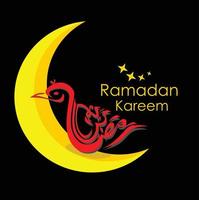 ramadan kareem kalligrafi gratulationskort design med månen ikon. vektor