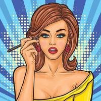 Vektor-Pop-Art-Illustration einer schönen jungen Frau macht Augen-Make-up vektor