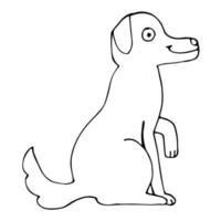 tecknad doodle linjär sittande hund isolerad på vit bakgrund. vektor