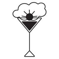 svartvit logotyp med bilder av ett fyllt cocktailglas med solen på en molnbakgrund. ikon. vektor