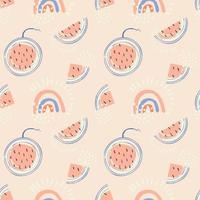 abstrakte Frucht nahtlose Muster. kreativer bunter hintergrund mit wassermelone. handgezeichnete Doodle-Formen. Vektor-Illustration vektor