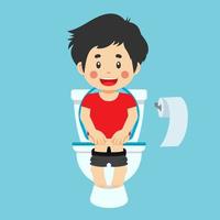 glücklicher süßer Junge sitzen Toilette vektor