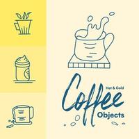 Satz von handgezeichneten Kaffeetassen-Vektorlinienobjekten für kreatives, erfrischendes Design vektor