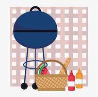 grillad bbq korg mat picknick filt vektor