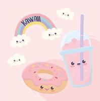 kawaii rainbow munk och drink kopp snabbmat tecknad vektor