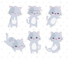 kawaii tecknade olika uttryck söta katter vektor
