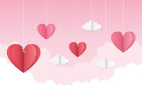 glad alla hjärtans dag origami hängande hjärtan moln vektor