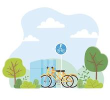 stadtökologie parken fahrräder verkehr park bäume natur vektor
