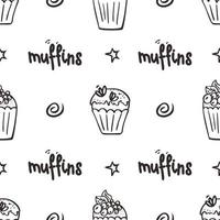 nahtloses muster der schwarzen und weißen cupcakes. hand gezeichneter muffinshintergrund. ideal zum Ausmalen, Verpacken, Drucken. Vektor-Illustration vektor