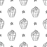 nahtloses muster der schwarzen und weißen cupcakes. hand gezeichneter muffinshintergrund. ideal zum Ausmalen, Verpacken, Drucken. Vektor-Illustration vektor