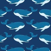 blåvalar seamless mönster. tapeter för barn. marina mönster. vektor illustration
