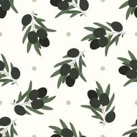 oliver mönster. sömlösa handritade mönster av färska oliver. abstrakt svarta och gröna oliver. en kvist oliv. vektor illustration.