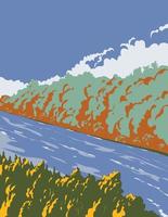 flodbäck eller bäck med träd på varje strand wpa-affischkonst vektor