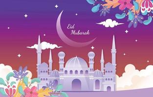 nattmoskén eid mubarak muslimska islamiska firande vektorillustration vektor