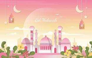 schöne moschee natur eid mubarak muslimische islamische feierillustration vektor