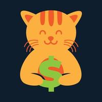 djur husdjur katt kattunge kattunge med pengar söt logotyp vektor ikon design
