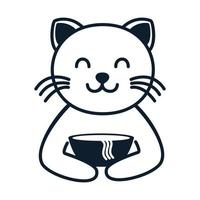 Tier Haustiere Katze Kitty Kätzchen mit Nudelschüssel Linien Logo Vektor Icon Design