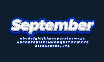 september monat schriftart 3d blaues design vektor