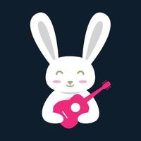 Tierhaustiere Kaninchen mit Gitarre niedliches Logo-Vektor-Icon-Design vektor