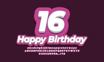 nummer 16 sexton år firande födelsedag teckensnitt 3d rosa design vektor