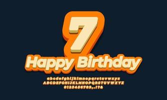 nummer sieben jahr feier geburtstag schriftart 3d orange design vektor