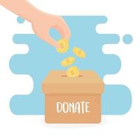 volontärarbete, hjälp välgörenhet donera hand som trycker mynt i låda vektor