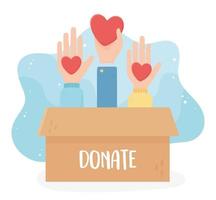 Freiwilligenarbeit, Hilfe für wohltätige Zwecke, Hände mit Herzbox zu spenden vektor