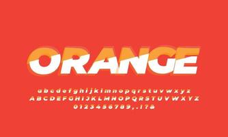 orange und weiß getrennter alphabet- oder buchstabentexteffekt oder schrifteffektdesign vektor
