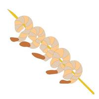 räkor på spett. grillad räkkebab. skaldjurskanapes spetsade på cocktailpinne. skaldjur, skaldjur. vektor illustration