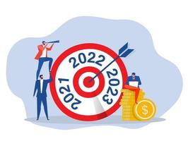 zukünftiges Ziel und Pläne. Jahr 2022 Geschäftsziel, Neujahrsvorsätze, Erfolgsplan oder Karriereerfolgskonzept, vektor