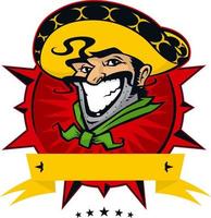 logotypen för den mexikanska restaurangen. karaktär för det mexikanska köket. platt vektor illustration. bilden är isolerad på vit bakgrund. härlig leende mexikan.