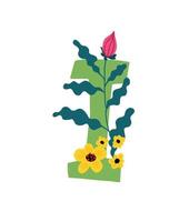 illustration av bokstaven i växter och blommor. vektor. monogram för banner, gratulationskort. sammansättning av buketter och växter, herbarium. tecknad stil. bilden av sommar och vår. vektor