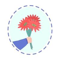 hand hålla söta blommor bukett för alla hjärtans dag eller för födelsedag. vektor illustration.