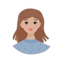porträtt av en besviken ung kvinna. avatar av en vuxen flicka för sociala nätverk. färgglada porträtt. student vid universitetet. vektor