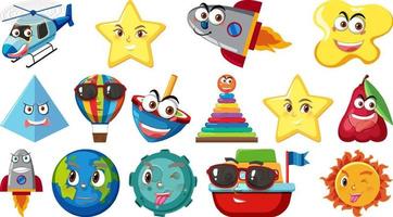 Set verschiedener Spielzeugobjekte mit Gesichtern vektor